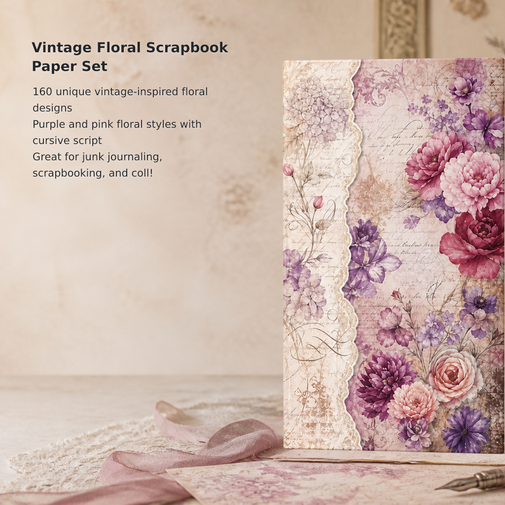 160-Piece Vintage Floral Junk Journal Paper Set
