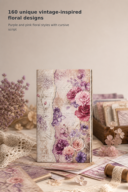 160-Piece Vintage Floral Junk Journal Paper Set