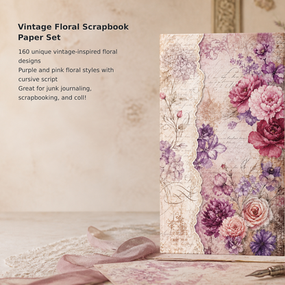 160-Piece Vintage Floral Junk Journal Paper Set